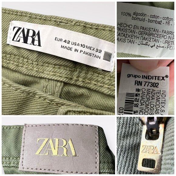 Zara Wide Leg Jeans Green Denim Raw Hem High Rise Approx Size 0 - Picture 3 of 10